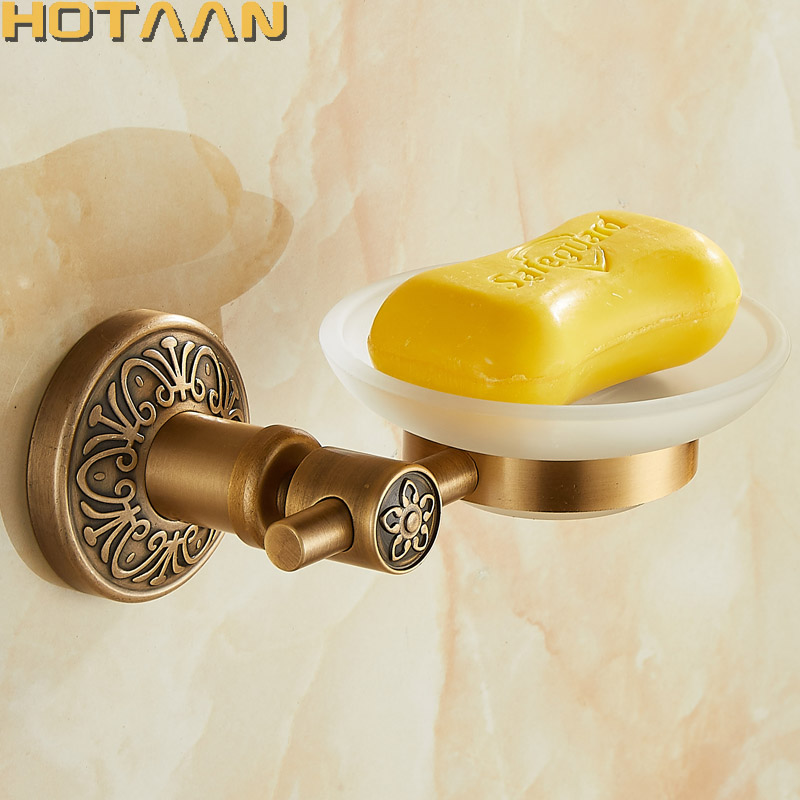 Glass Soap Dish - อลูมิเนียมติดผนังทองเหลืองโบราณสีห้องน้ําจานสบู่ใหม่จานสบู่อาบน้ําผู้ถือแก้วห้องน้ําผลิตภัณฑ์ YT-14295