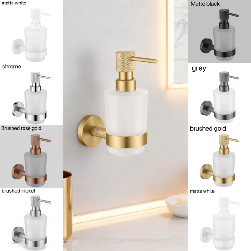 Glass Soap Dish - ที่ใส่ขวดสบู่เหลวแบบติดผนัง ทำจากทองเหลืองขัดเงา พร้อมฝาขวดแก้ว สำหรับห้องน้ำ