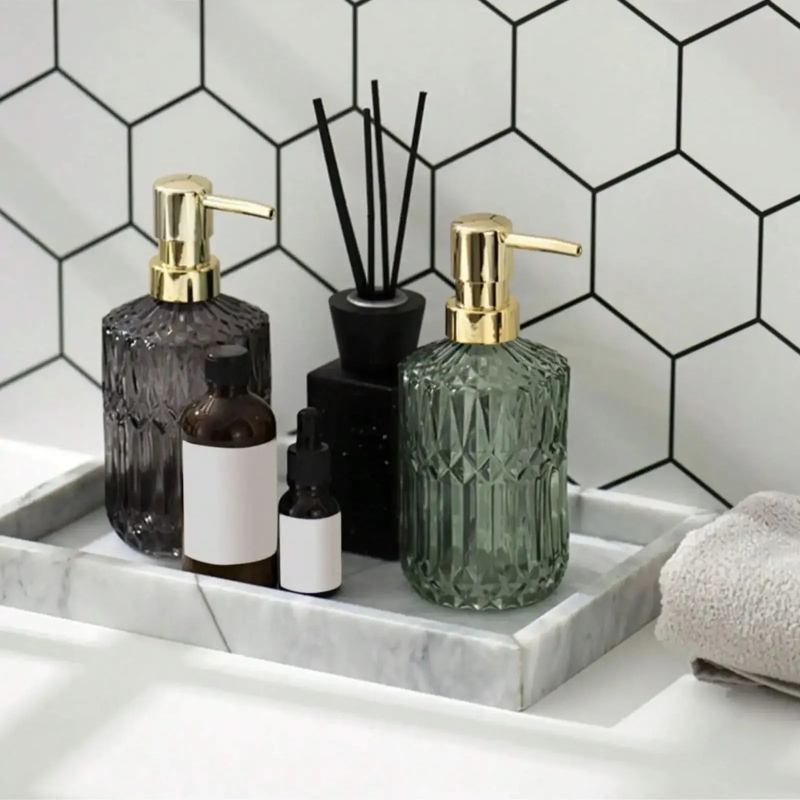 Glass Soap Dish - เครื่องจ่ายสบู่เหลวแบบแมนนวลขนาด 400 มล. ขวดแก้วใสสำหรับใส่เจลทำความสะอาดมือ ขวดเปล่าแบบกดสำหรับใส่เจล อุปกรณ์ในห้องน้ำ