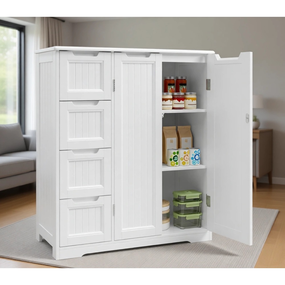 Home Essentials Bathroom Cabinet - ตู้เก็บของในห้องน้ำพร้อมลิ้นชัก 4 ช่องและบานประตู 2 บาน |