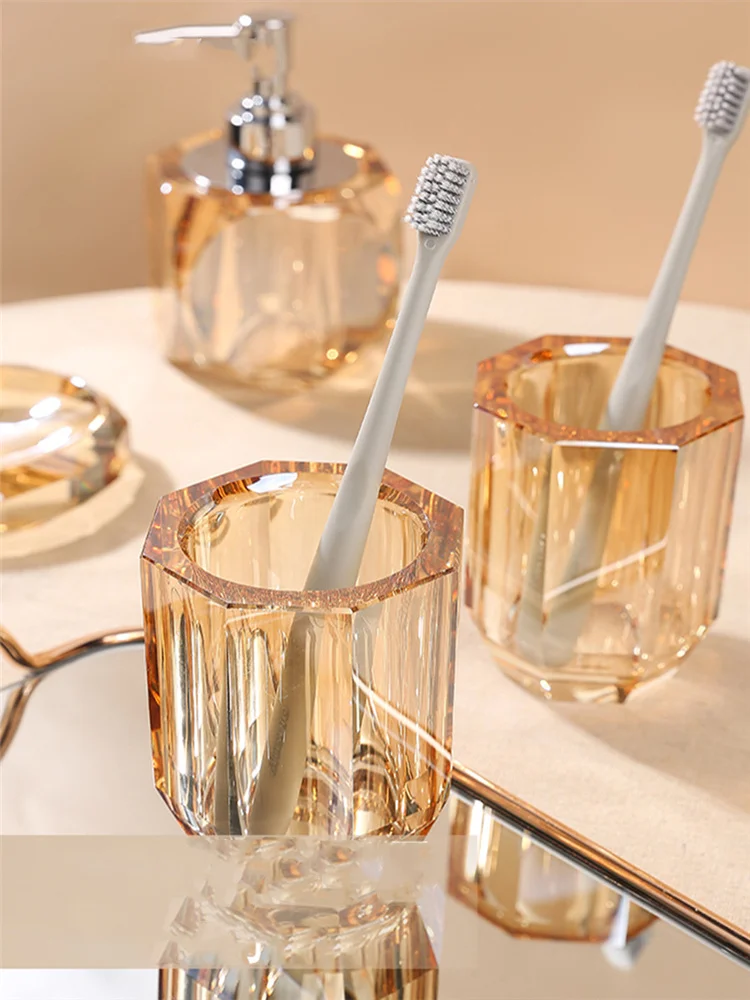 Glass Soap Dish - ชุดห้องน้ำแก้วคริสตัล ที่จ่ายสบู่เหลว & ที่วางแปรงสีฟัน ถ้วยบ้วนปาก ของขวัญวันเกิดสุดหรู