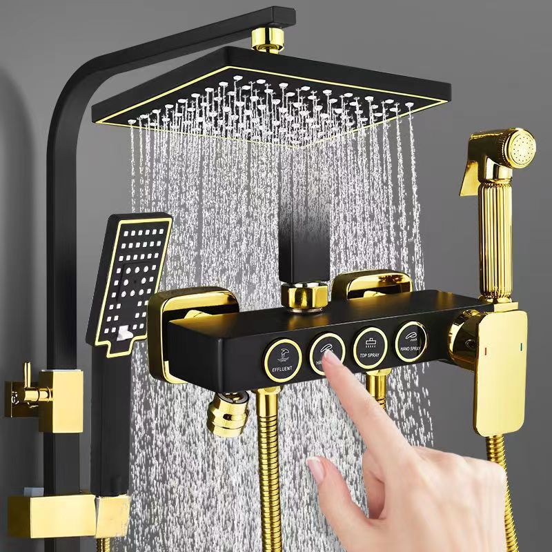 Home Bathroom Equipment - ชุดระบบฝักบัวสแตนเลสสีดำทอง พร้อมก๊อกน้ำฝักบัวแบบเทอร์โมสแตททองเหลืองสำหรับห้องน้ำในบ้าน