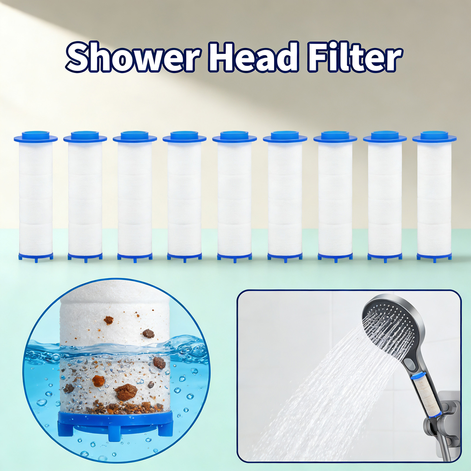 Home Bathroom Water Filter - 20 ชิ้น ไส้กรองฝักบัวอาบน้ำแบบเปลี่ยนได้ กำจัดคลอรีน/ฟลูออไรด์/น้ำกระด้าง สำหรับฝักบัวแบบถือส่วนใหญ่