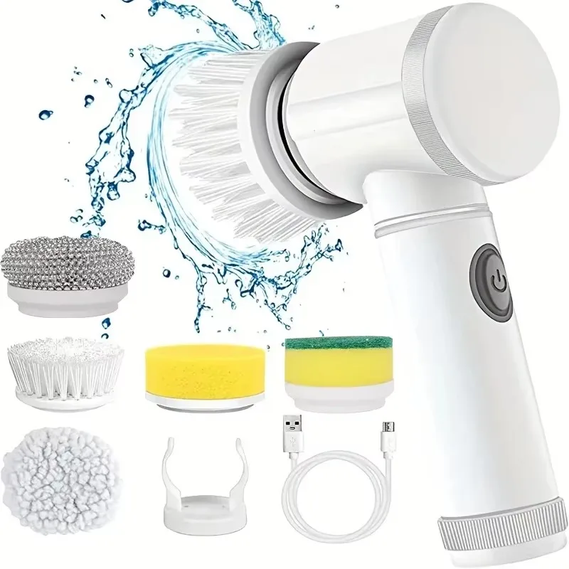 Home Bathroom Products - เครื่องขัดพื้นไร้สายแบบหมุนไฟฟ้า ชาร์จซ้ำได้ หัวแปรง 5 in 1
