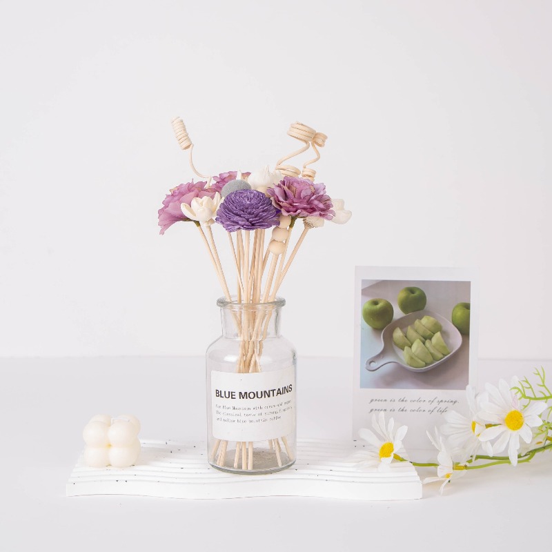 Home One Bathroom Accessories - ชุดแท่งหวายและดอกไม้โซล่า 14 ชิ้น วัสดุธรรมชาติ 1 มัด